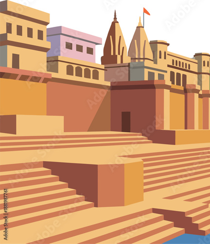 Ancient spiritual ghats of varanasi india featuring sacred river ganges steps and traditional hindu temple architecture representing famous pilgrimage destination and holy city landmark.