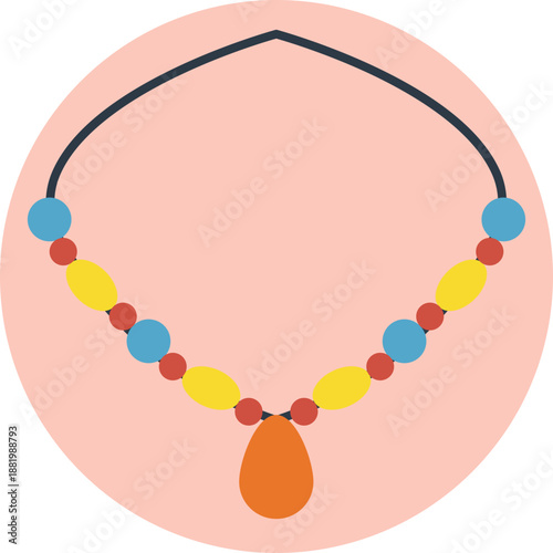 A stylized necklace inspired by traditional Ecuadorian jewelry, featuring decorative beads and cultural motifs.