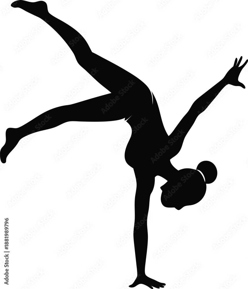 Fototapeta premium Gymnast Two Hand Handstand Silhouette Vector Illustration