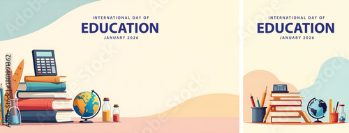 Flat background education day, internasional day of education background for social media template design