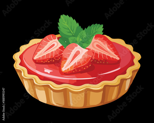 Strawberry fruit tart with jelly and crust for sweet bakery shop and dessert menu design - Vector Illustration