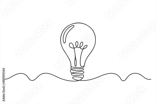Continuous line art drawing of light bulb, Continuous one line drawing of Light bulb symbol, Light Bulb continuous one line drawing. Single line vector design