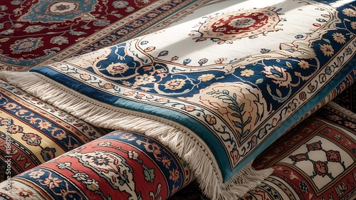 Colorful Oriental Rugs with Floral Patterns on Display
