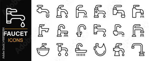 Plumbing tap and water fixture editable icon pack