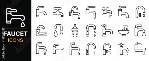 Kitchen and bathroom faucet outline icons