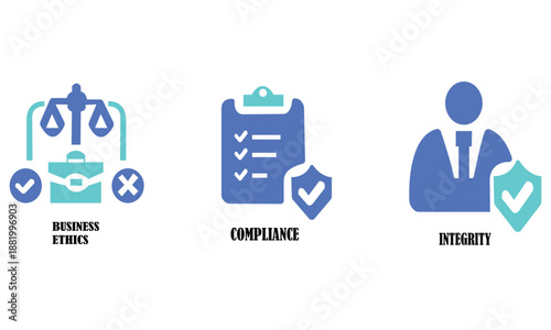 Business ethics compliance and integrity concept with professional icons
