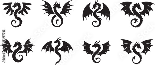 Tools Dragon Crest Wings great set collection, dragon tattoo designs silhouette vector illustration with white background.