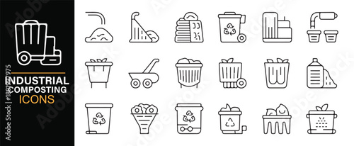 Organic waste composting outline icon set