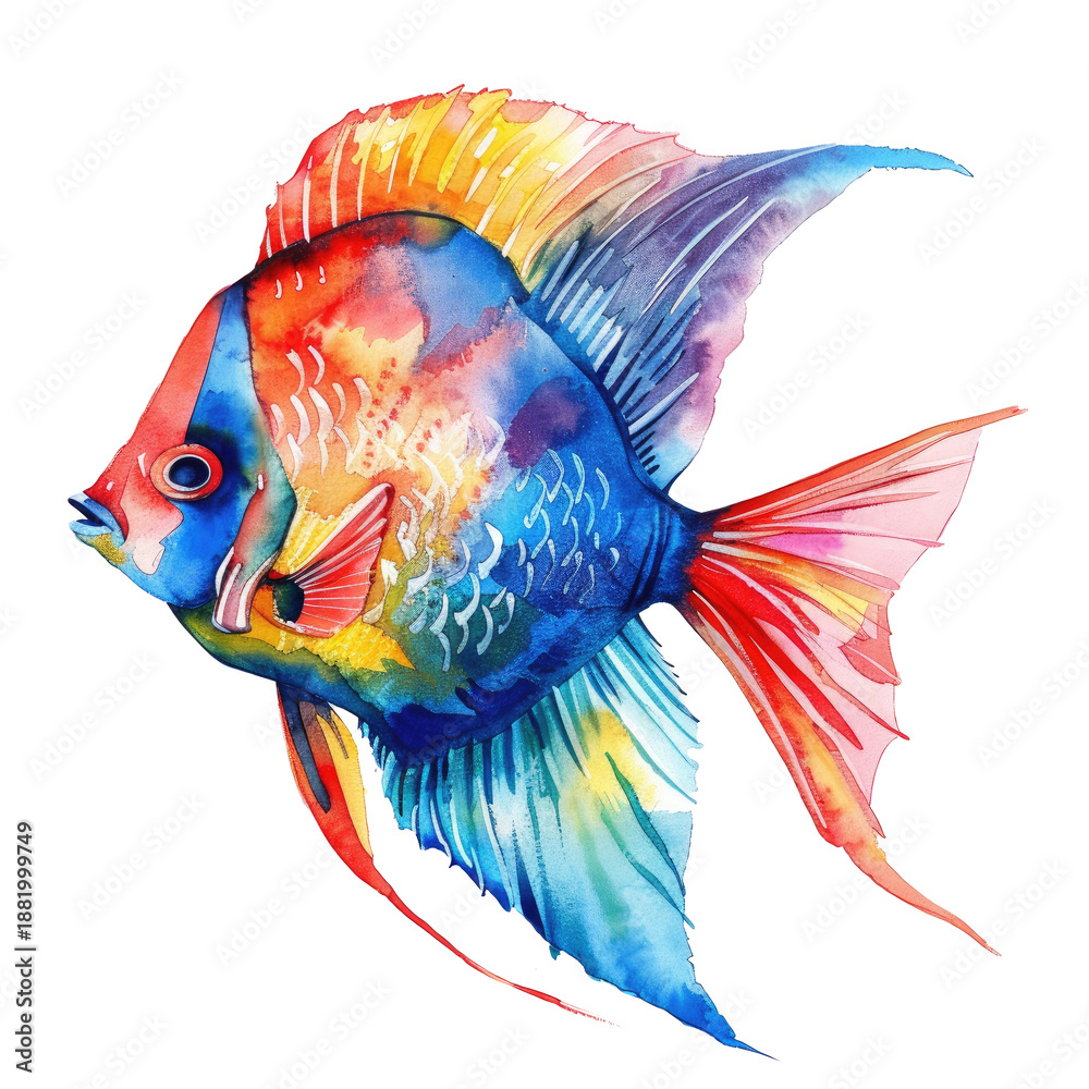 Fototapeta premium Vibrant watercolor fish illustration with dynamic colors and gentle movement