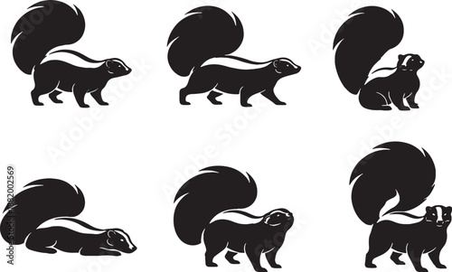 Skunk Tail Mass Silhouette Set Black and White