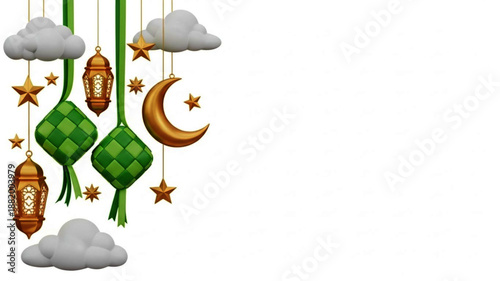 Ramadan Kareem Celebrate Muslim Islamic Traditions with Festive Decorations and Crescent Moon