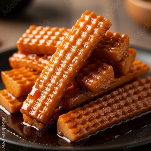 Sweet Potato Sticks Glazed with Honey Syrup, Traditional Asian Dessert Snack