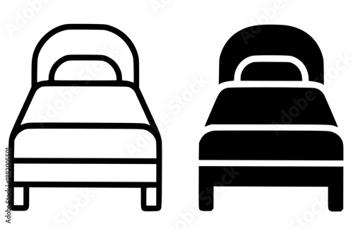 Furniture icon, bed illustration in outline and silhouette styles