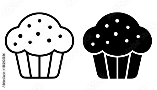 Food icon, muffin illustration in outline and silhouette styles
