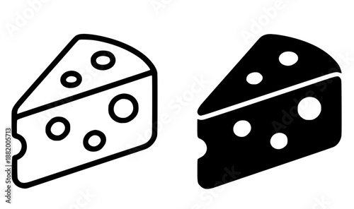 Food icons, cheese illustrations in outline and silhouette styles