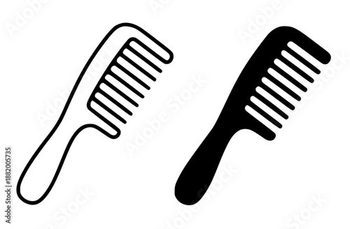 Beauty icon, comb illustration in outline and silhouette style