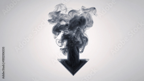 Smoke downward arrow representing economic loss in visual art Generative AI