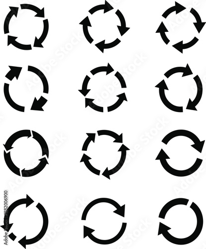 Circular arrow icon set showing refresh, reload, sync, and loop symbols for process cycles, interface design, and workflow concepts