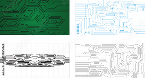 Collection of four technology circuit board texture