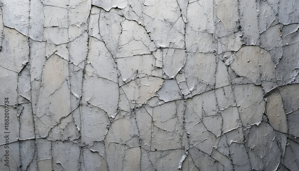 Fototapeta premium Cracked Gray Wall Texture with Flaking Paint and Rough Surface