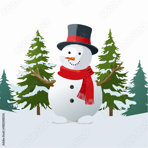 Bonhomme de neige joyeux dans paysage hivernal
