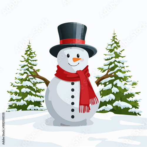 Bonhomme de neige joyeux dans paysage hivernal