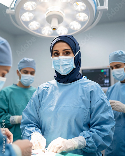 Muslim Female Surgeon Hijab Operating Room Islamic Healthcare Diversity Surgical Team