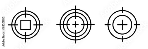Target Crosshair Icon Set, Aim Focus Reticle Symbol, Precision Targeting Vector Illustration