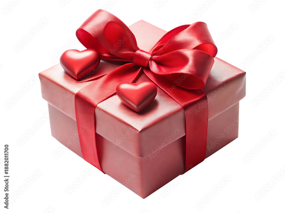 Obraz premium Pink gift box with red bow and hearts
