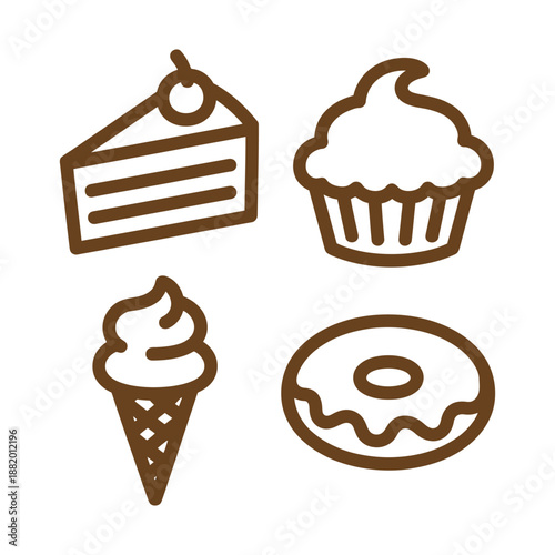Sweet Desserts and Bakery Icons - Cake, Cupcake, Ice Cream and Donut
