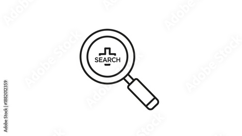 Magnifying glass with search icon and graph symbol inside lens on white background representing investigation and data analysis