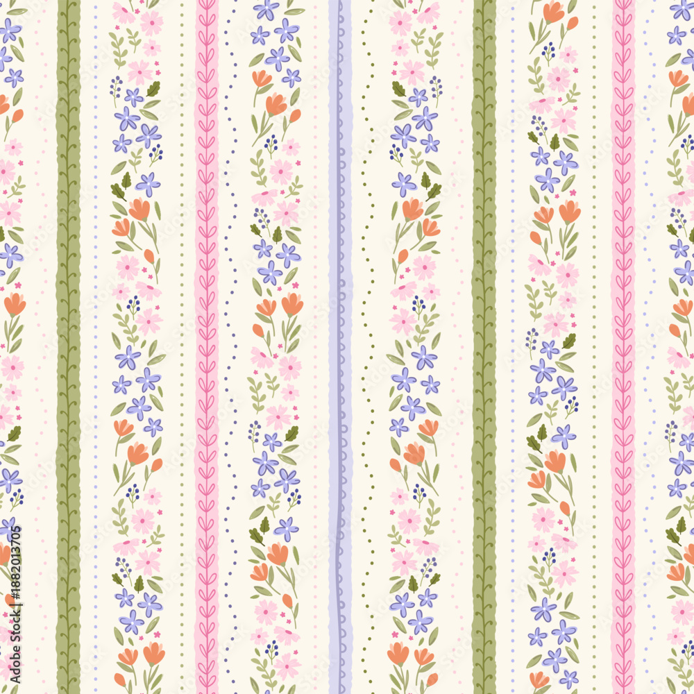Fototapeta premium Cute hand drawn ditsy seamless pattern, lovely floral background, great for textiles, banners, wallpapers, wrapping - vector design