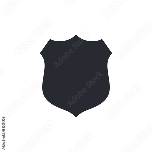 Black silhouette of a classic shield emblem with curved base and notched top. Ideal for protection, law enforcement, signage, or logo design. Isolated on white for easy use in branding and graphics.