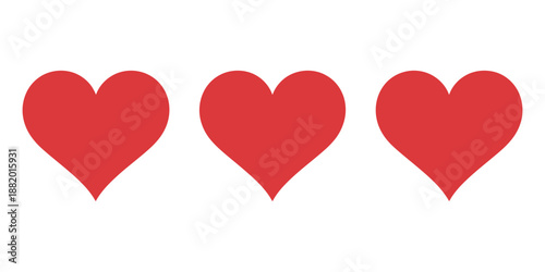 Red heart icons set vector, romantic love symbol pack for valentine design, simple flat hearts for app web print branding