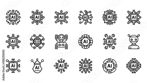 Artificial Intelligence AI Logos and Icons Set.