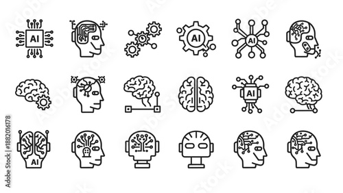 Artificial Intelligence Brain Icons Set.