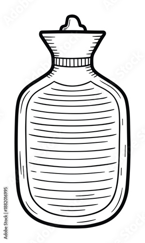 Line drawing of a hot water bottle with stopper for soothing aches and pains