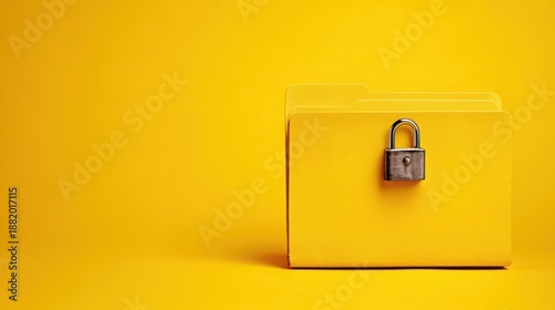 Yellow folder with a padlock symbolizing data security, privacy protection, and organized file management in a bright, cheerful workspace environment