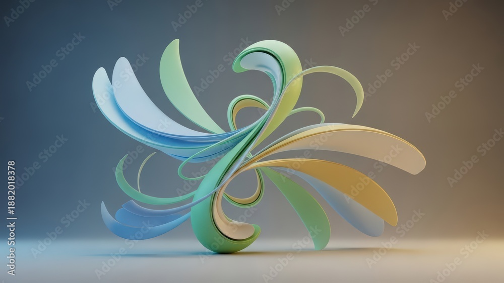 Obraz premium Organic Abstract Sculpture With Flowing Ribbons In Pastel Colors On A Gradient Background image photo