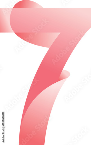 Modern Gradient Number Seven Design with Soft Pink and Red Abstract Shapes on Clean White Background for Branding and Creative Projects