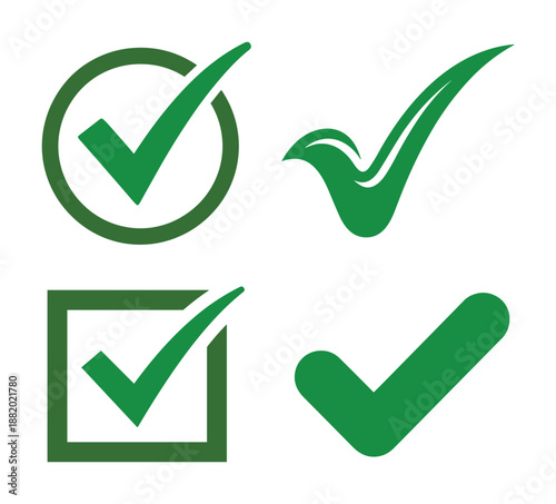 Collection of four green check mark symbols in various shapes on a white background.