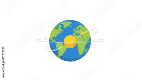 Earth rotating on axis with sun in background global perspective