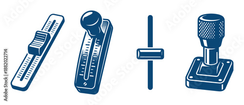 Control panel vector with slider and knob in navy blue illustration for graphic use.
