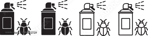 Set of Insecticide Spray Can Icons with Beetle Isolated on White Background. Pest Control Vector Symbol.