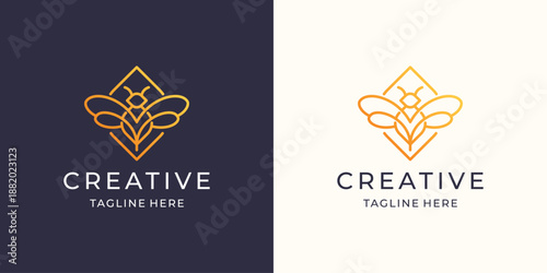 Bee honey creative vector icon symbol logo linear concept design.