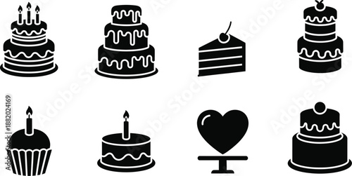 Cakes and desserts graphic icons. 