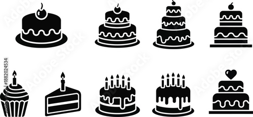 Cakes and desserts graphic icons. 