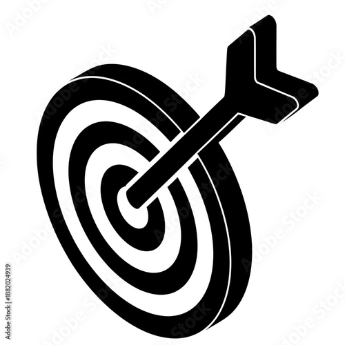 Isometric Target and Arrow Line Icon Black and White 3D Vector Business Goal Symbol