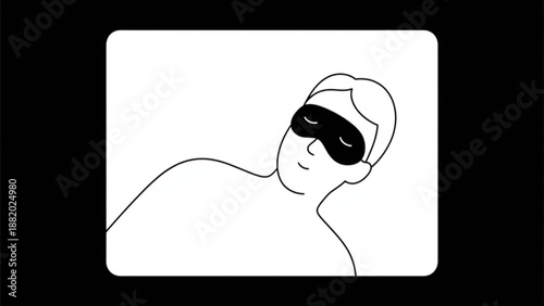 Simple illustration of a person sleeping soundly with an eye mask. Minimalist. Line art. Healthy habits. Sleep cycle.