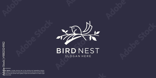 cute bird nest logo inspiration on dark background.